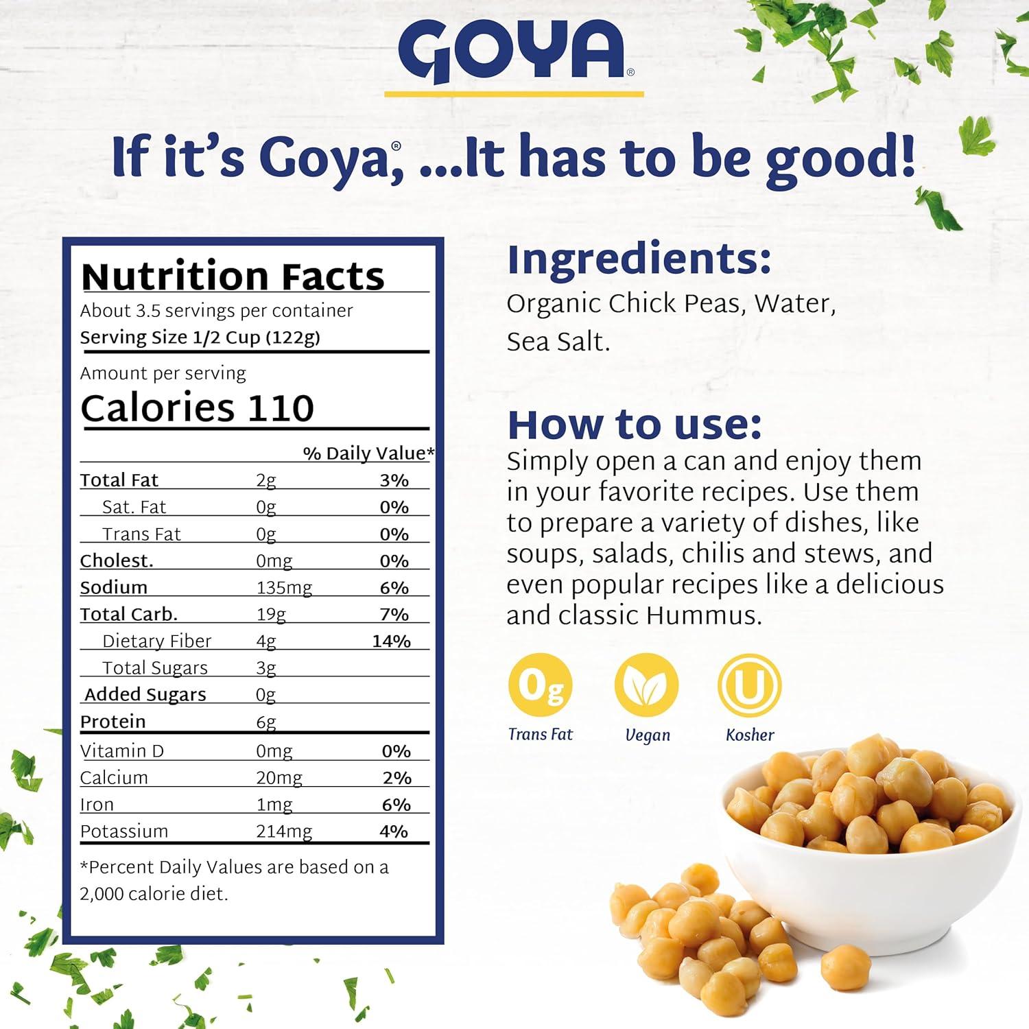 image:imageGoya Foods Organic Chick Peas Garbanzo Beans 155 Ounce Pack of 24124 Ounce Pack of 1