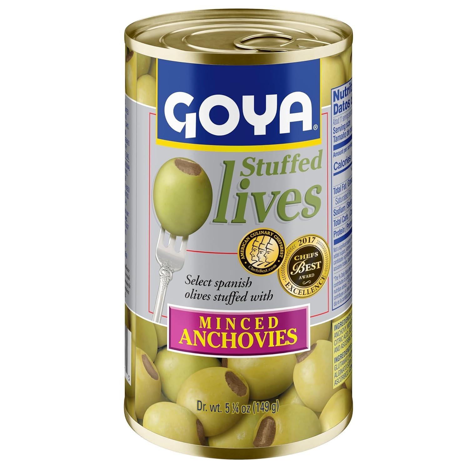 image:imageGoya Foods Manzanilla Olives Stuffed with Anchovies 525 Ounce Pack of 12olives minced anchovies