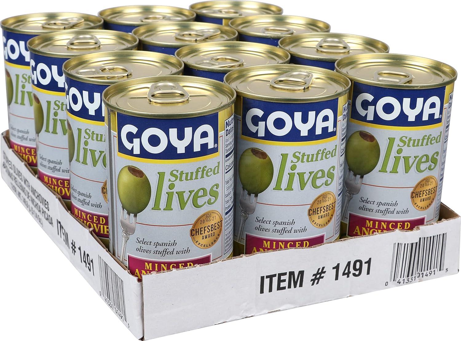 image:imageGoya Foods Manzanilla Olives Stuffed with Anchovies 525 Ounce Pack of 12olives minced anchovies