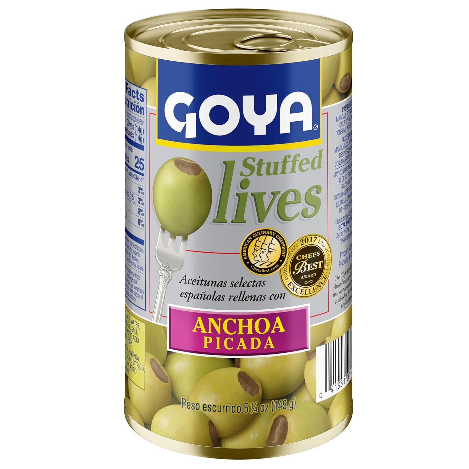 image:imageGoya Foods Manzanilla Olives Stuffed with Anchovies 525 Ounce Pack of 12olives minced anchovies