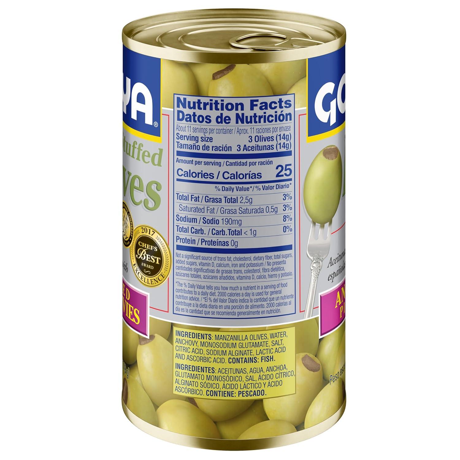 image:imageGoya Foods Manzanilla Olives Stuffed with Anchovies 525 Ounce Pack of 12olives minced anchovies