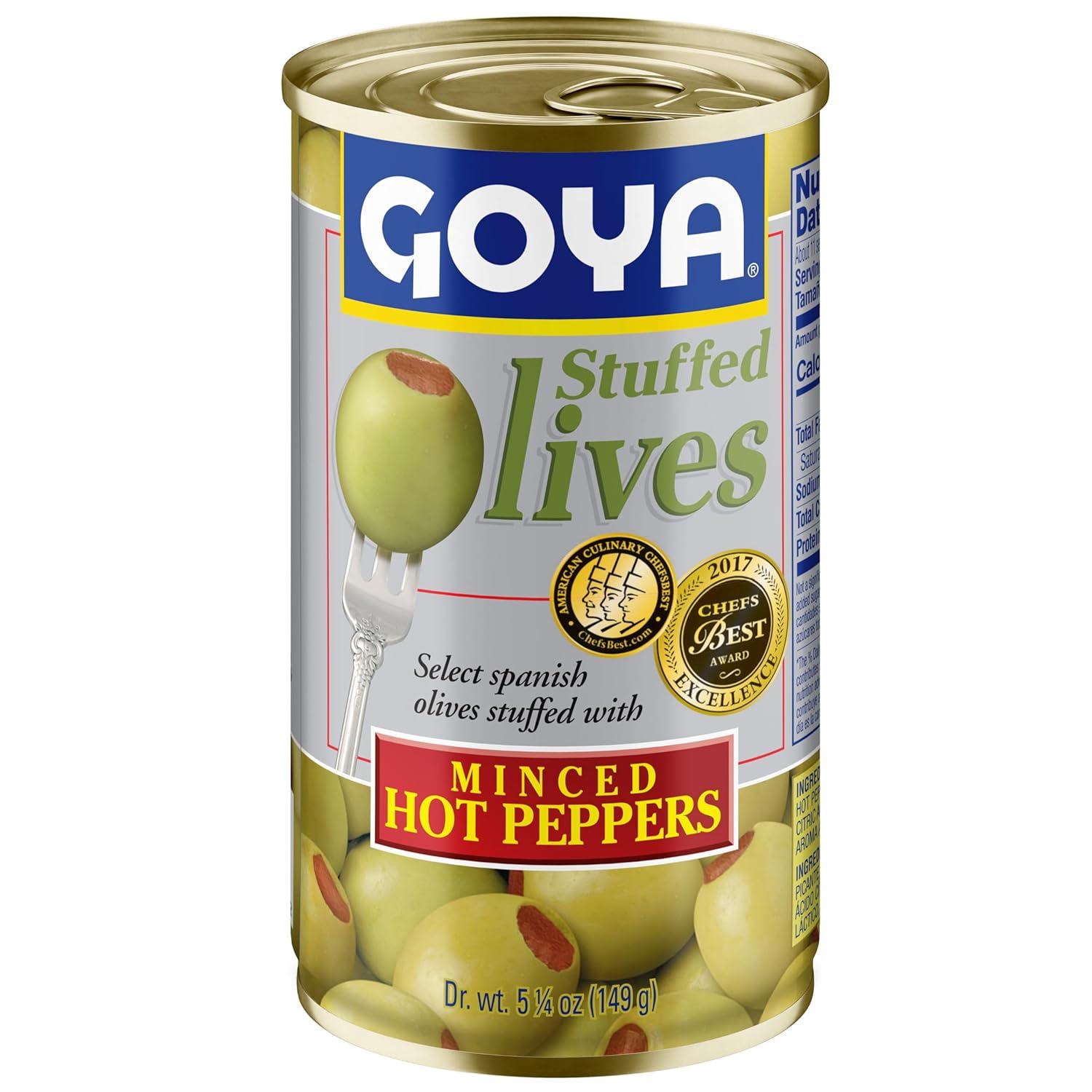 image:imageGoya Foods Manzanilla Olives Stuffed with Hot Peppers 525 Ounce Pack of 12 Golden