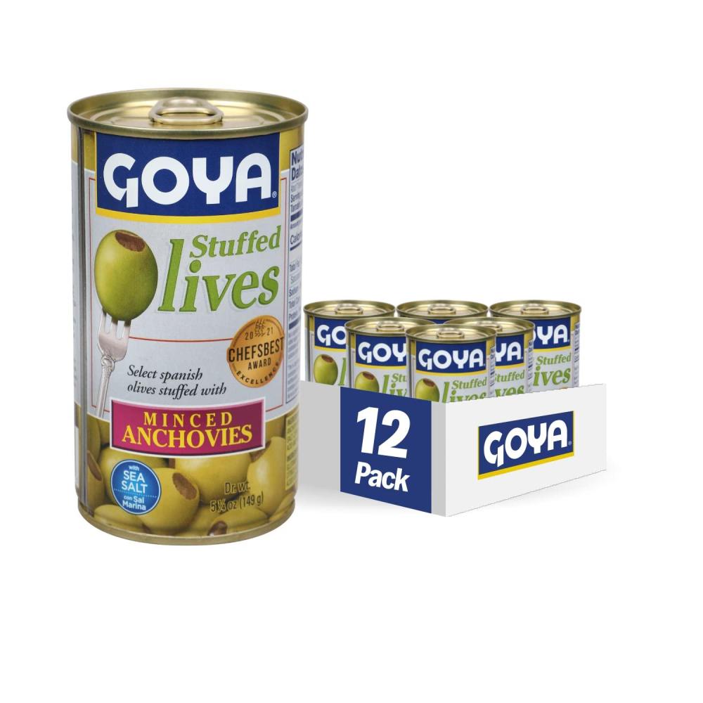 image:imageGoya Foods Manzanilla Olives Stuffed with Anchovies 525 Ounce Pack of 12olives minced anchovies