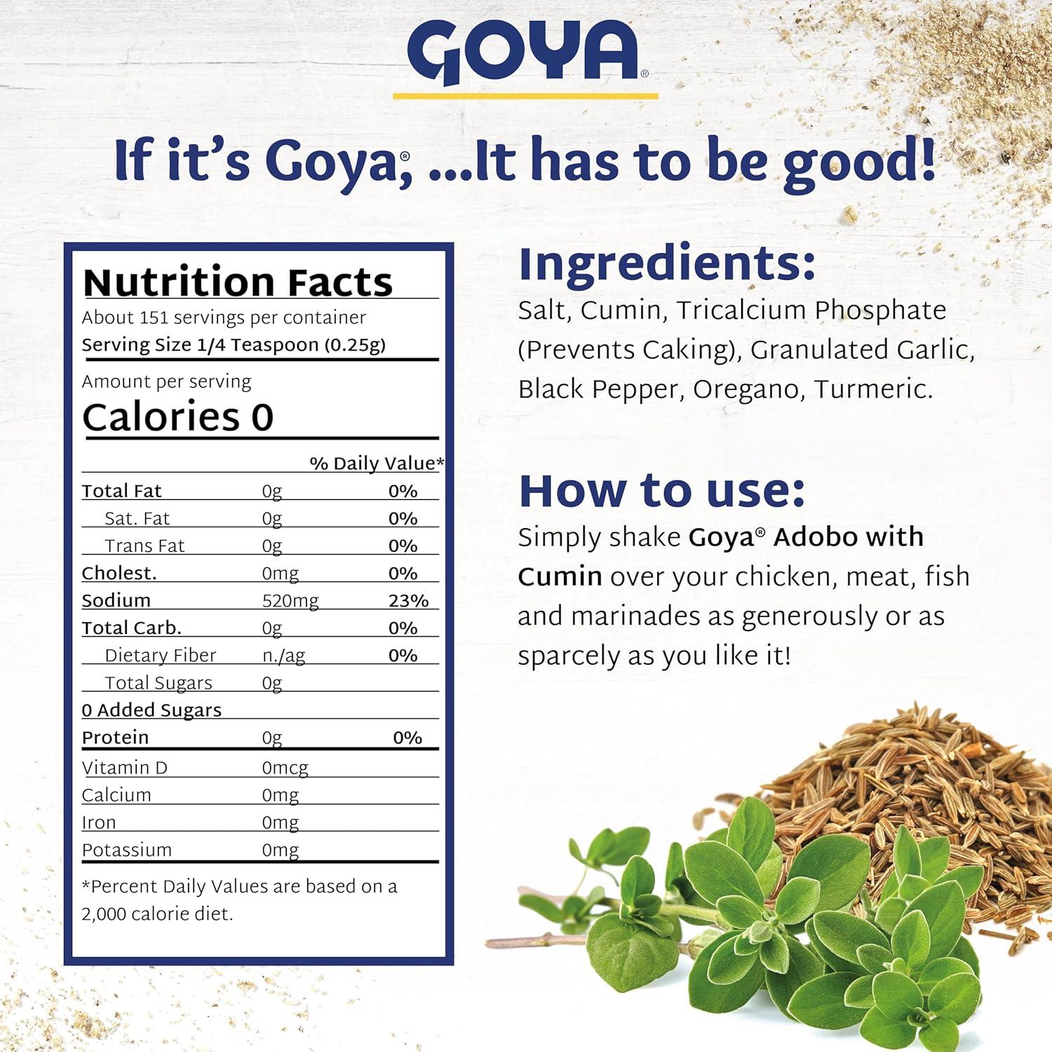 image:imageAdobo All Purpose Seasoning with Cumin by Goya Poultry Seafood Meat and Vegetable Seasoning Latin Spice Blend Mexican Seasoning 8oz BottleGarlic and Cumin