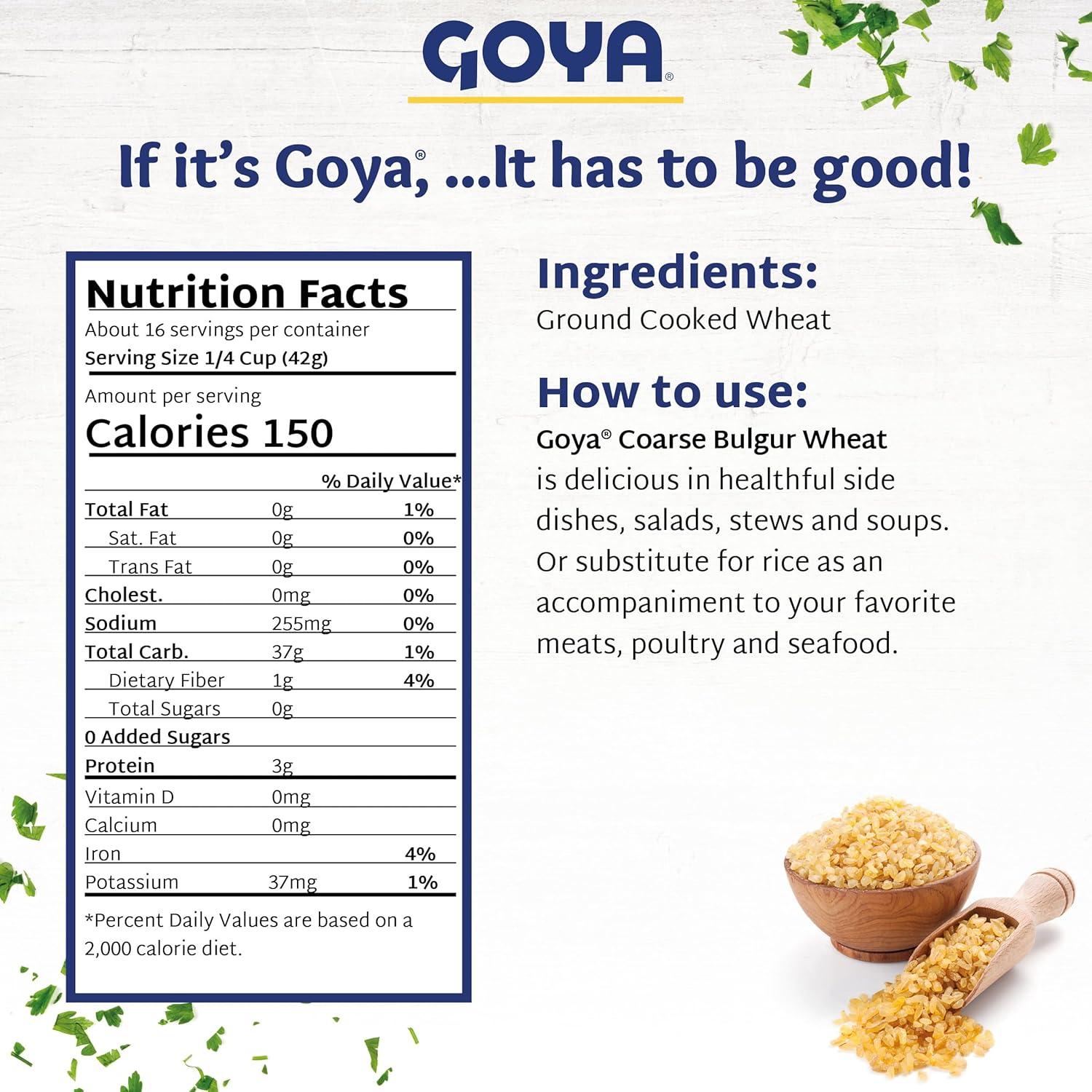 image:imageCoarse Bulgur Wheat by Goya Nutritious Bulgur Wheat for Tabouleh Salads Soups and Pilafs 24oz Bag