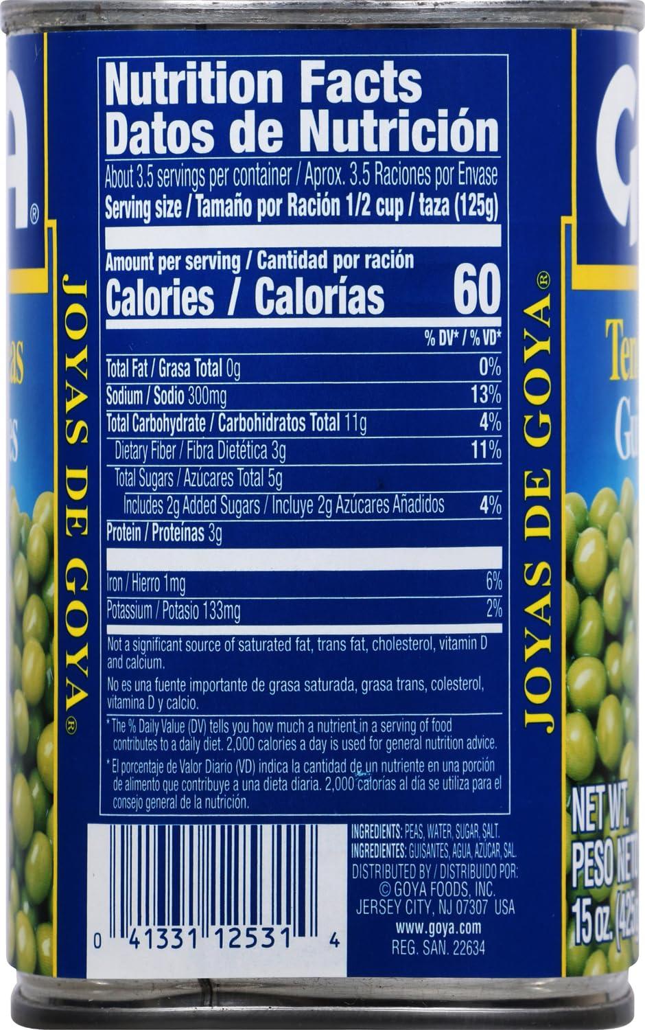 image:imageGoya Foods Tender Sweet Peas 15Ounce Pack of 24 253115 Ounce Pack of 24