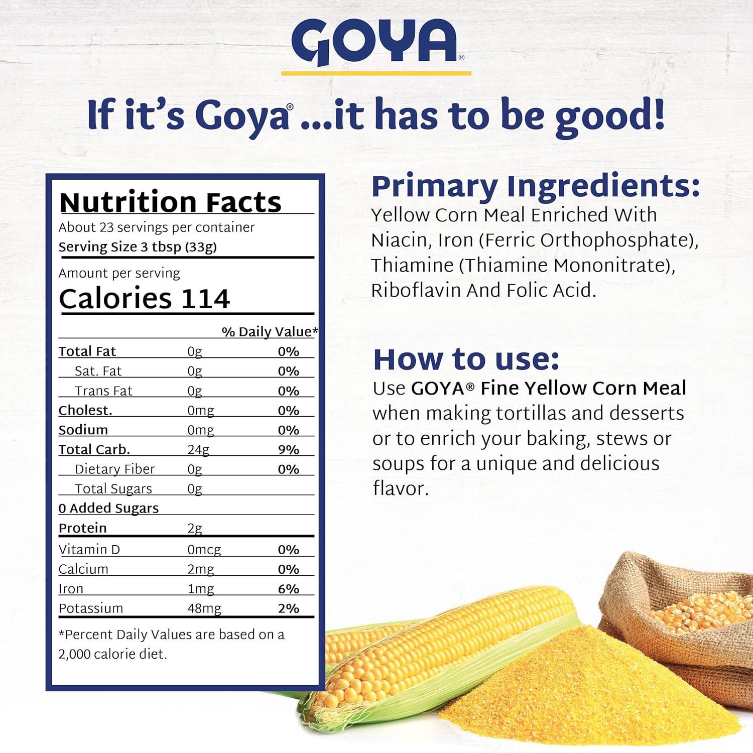 image:imageYellow Cornmeal by Goya Gluten Free Cornmeal Harina De Maiz Fine Ground Corn Flour for Cornbread Cornmeal Porridge and More 24oz Bag