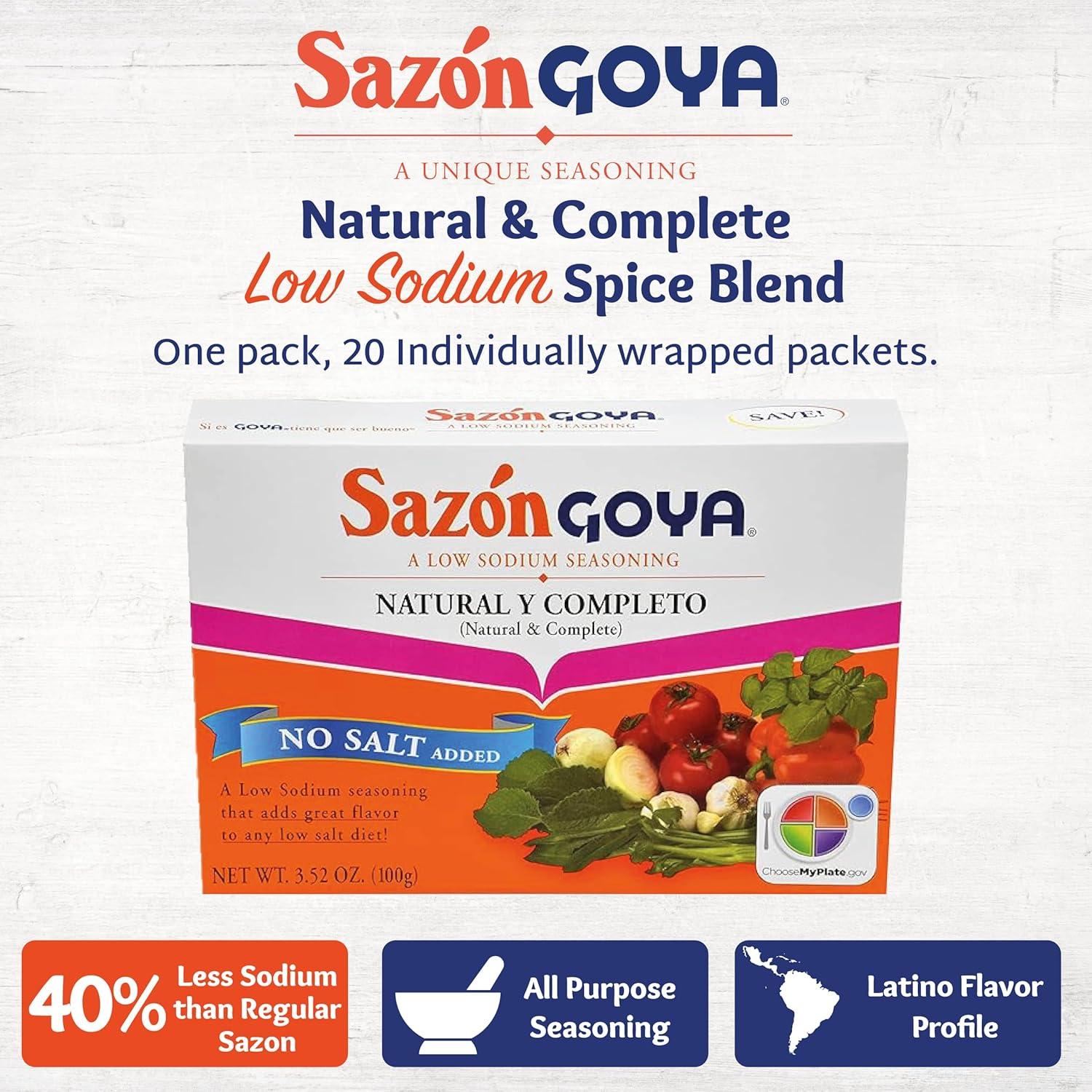image:imageSazn Natural and Complete by Goya Low Sodium Latin Spice Blend for Poultry Seafood Meat and Vegetables All Purpose Mexican Seasoning No Salt Added 352oz Carton352 Ounce Pack of 1