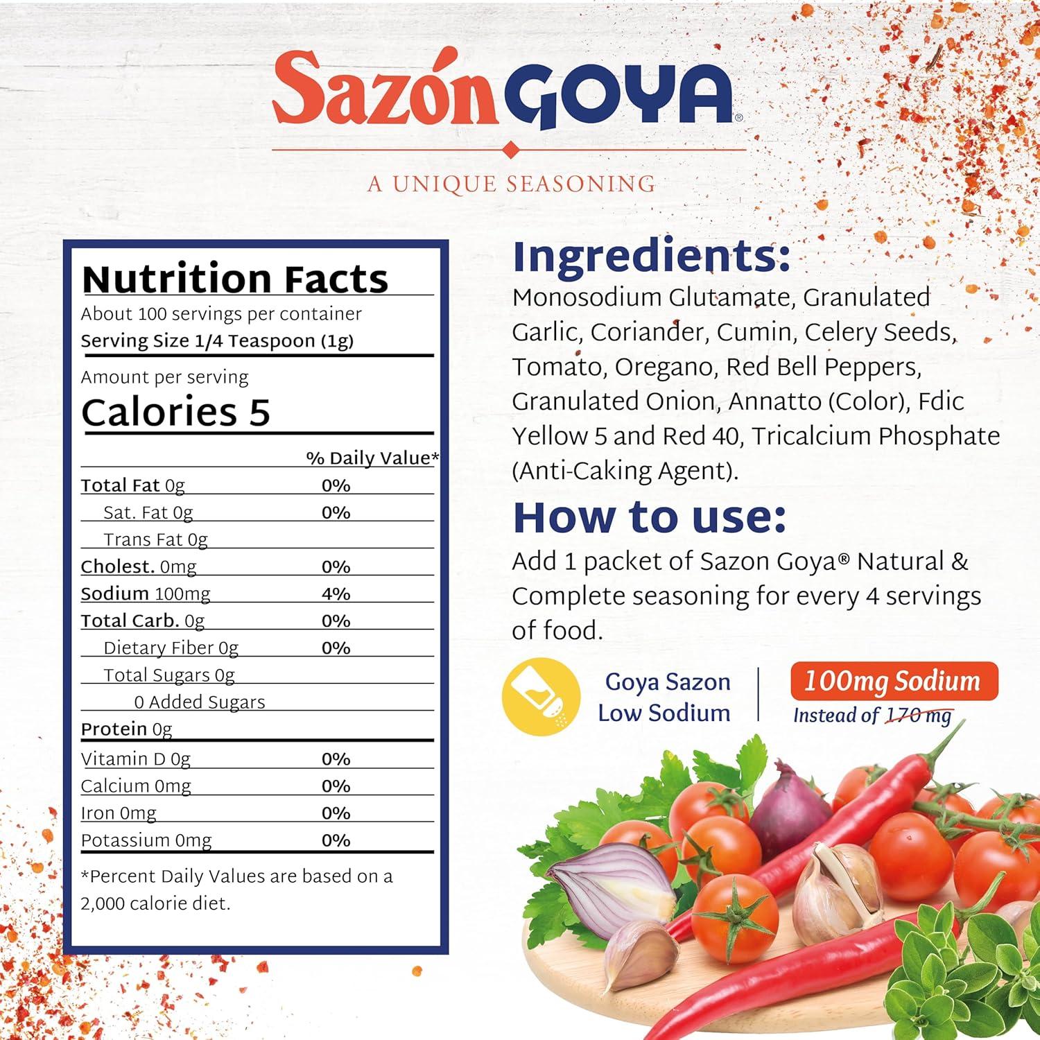 image:imageSazn Natural and Complete by Goya Low Sodium Latin Spice Blend for Poultry Seafood Meat and Vegetables All Purpose Mexican Seasoning No Salt Added 352oz Carton352 Ounce Pack of 1